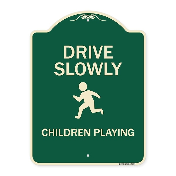 Designer Series-Drive Slowly Children Playing Green, 24" x 18", G-1824-9851